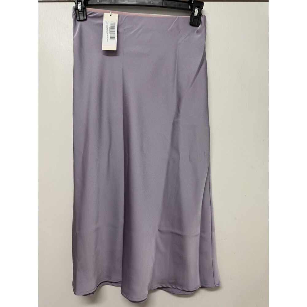 Women's Elegant Midi Satin Skirt Elastic Violet Easter, Spring, Summer Small